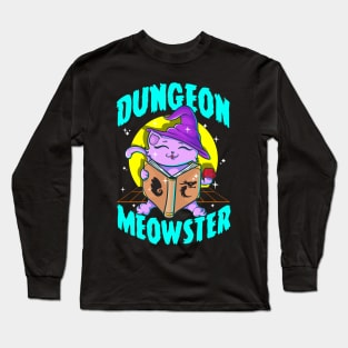 Cute & Funny Dungeon Meowster Gamer Cat Pun Long Sleeve T-Shirt